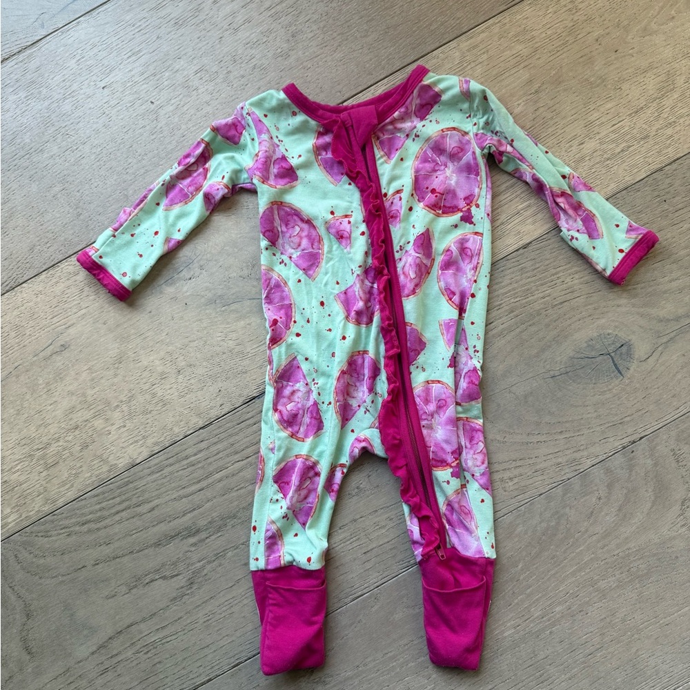 Birdie bean Pink and Green grapefruit kenzie One Piece Footie newborn